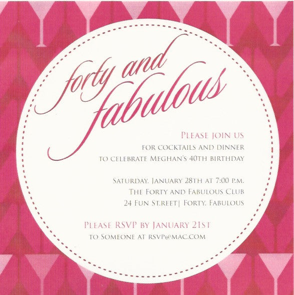 Forty and Fabulous Adult Birthday Invitation