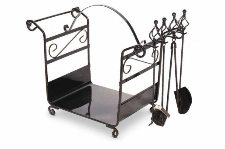 Portalegna in acciaio 71x42x66cm nero e gold per Stufa cesto per legna Magnus - Eternal Brico