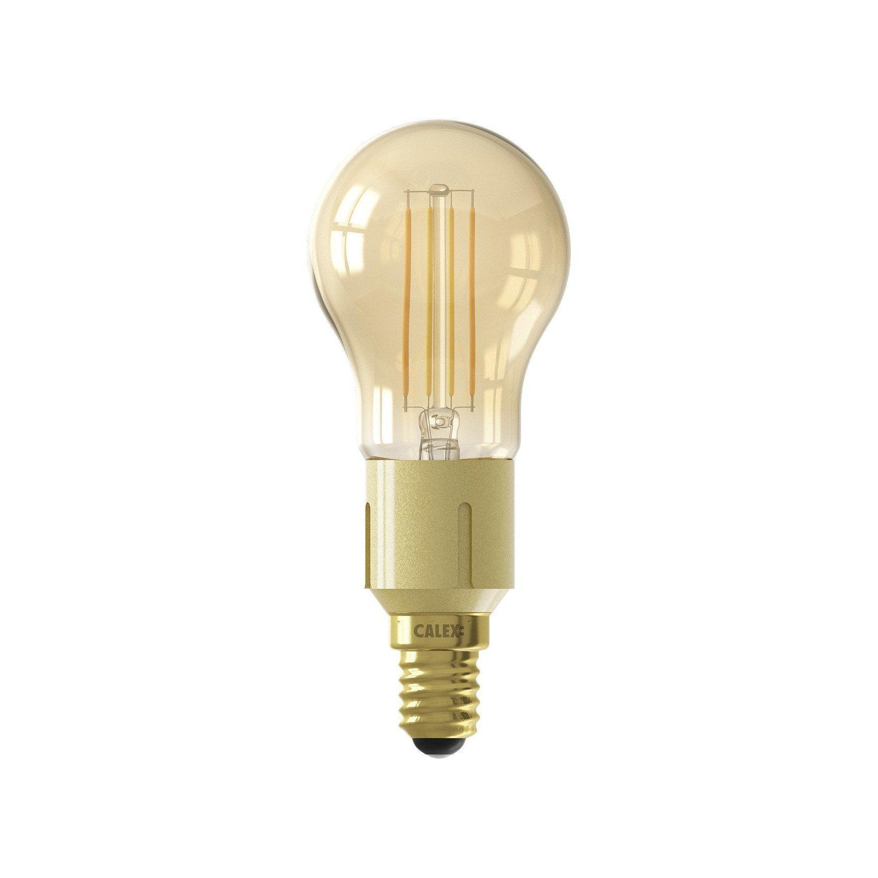 Ambassadeur Serie van Clam Calex smart led filament gold kogellamp p45 e14 220-240v 4.5W 400lm  1800-3000k