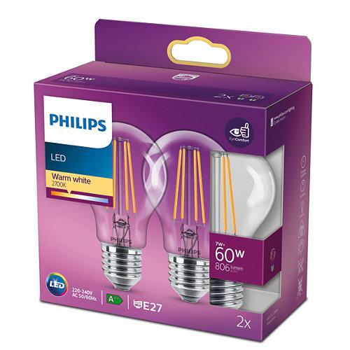 Versnel Overblijvend Verheugen Philips led lamp e27 transparant 60w warm wit licht (2 stuks)