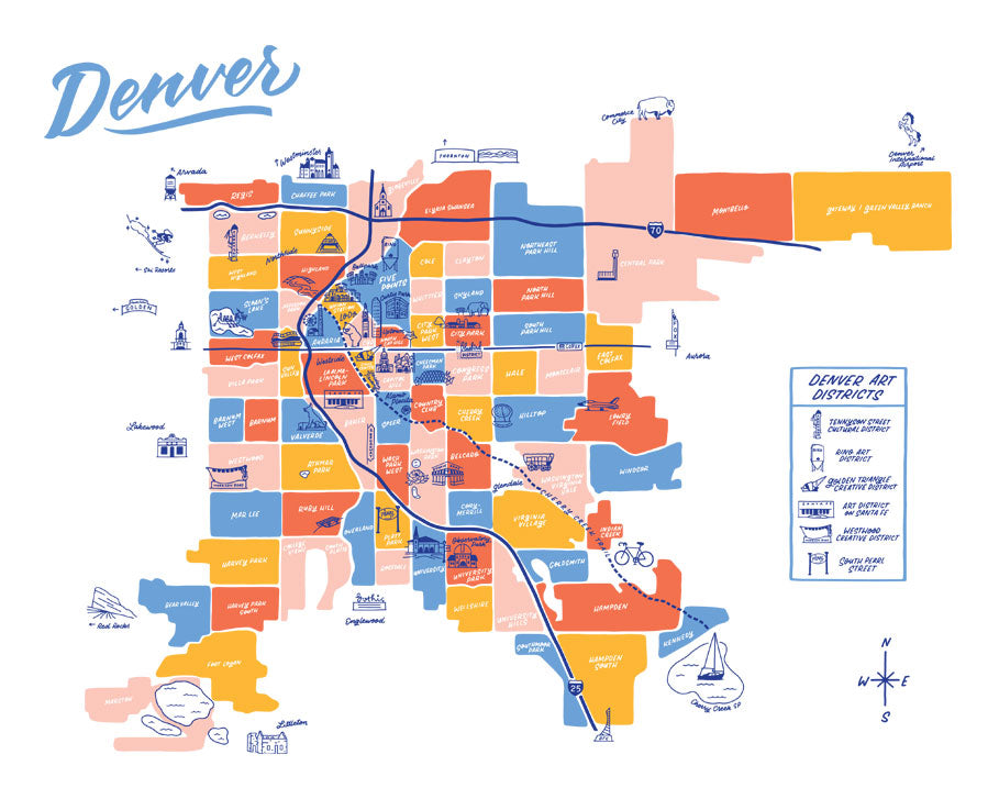 Map Of Denver Neighborhoods With Descriptions Denver Neighborhood Map - Artist Hillery Powers – History Colorado Shop