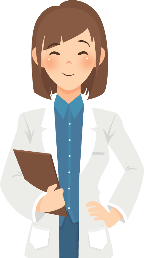 Cartoony image of a female doctor smiling