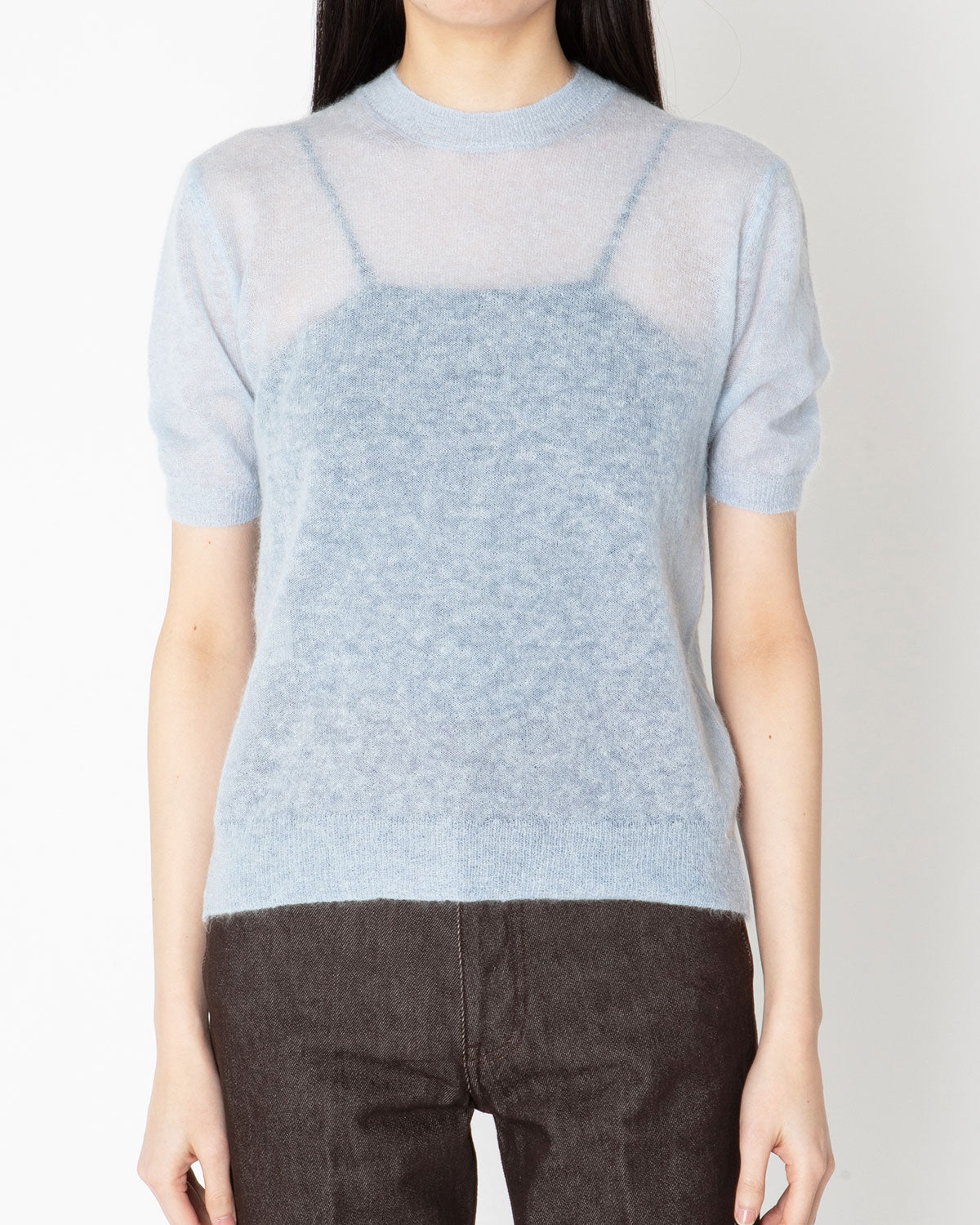 オーラリー KID MOHAIR SHEER KNIT TEE BLUE | www.causus.be