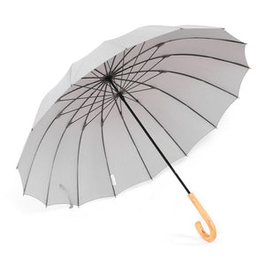 Women Lattice Pattern Fabric Straight Auto Rain Umbrella with Wooden Handle