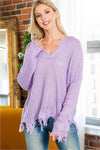 LAVENDER TASSLE DETAIL CROCHET SWEATER