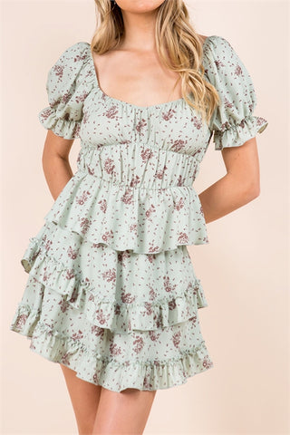 SAGE FLORAL TOP AND SKIRT SET