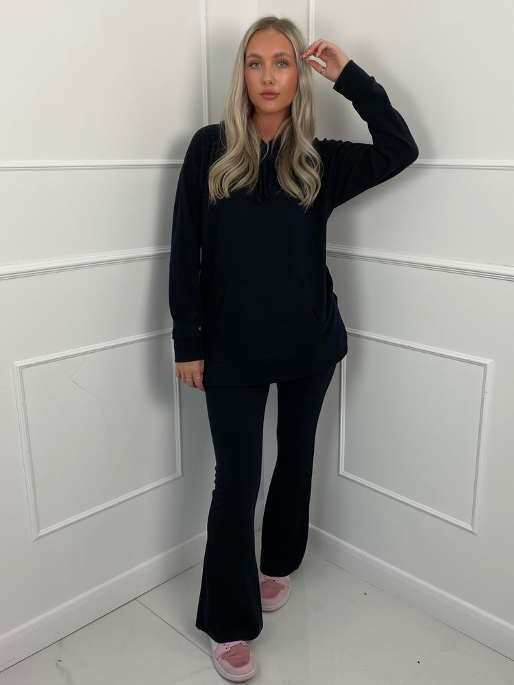 Oversized Hoodie & Flares Lounge Set - Black