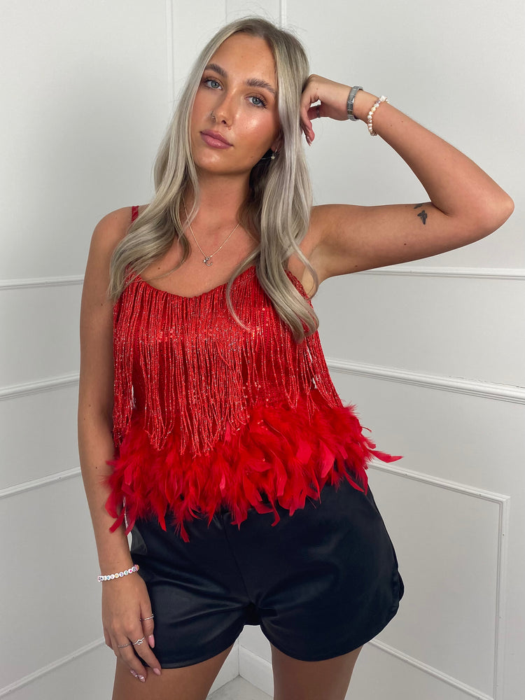 Sequin & Tassel Detail Top - Red
