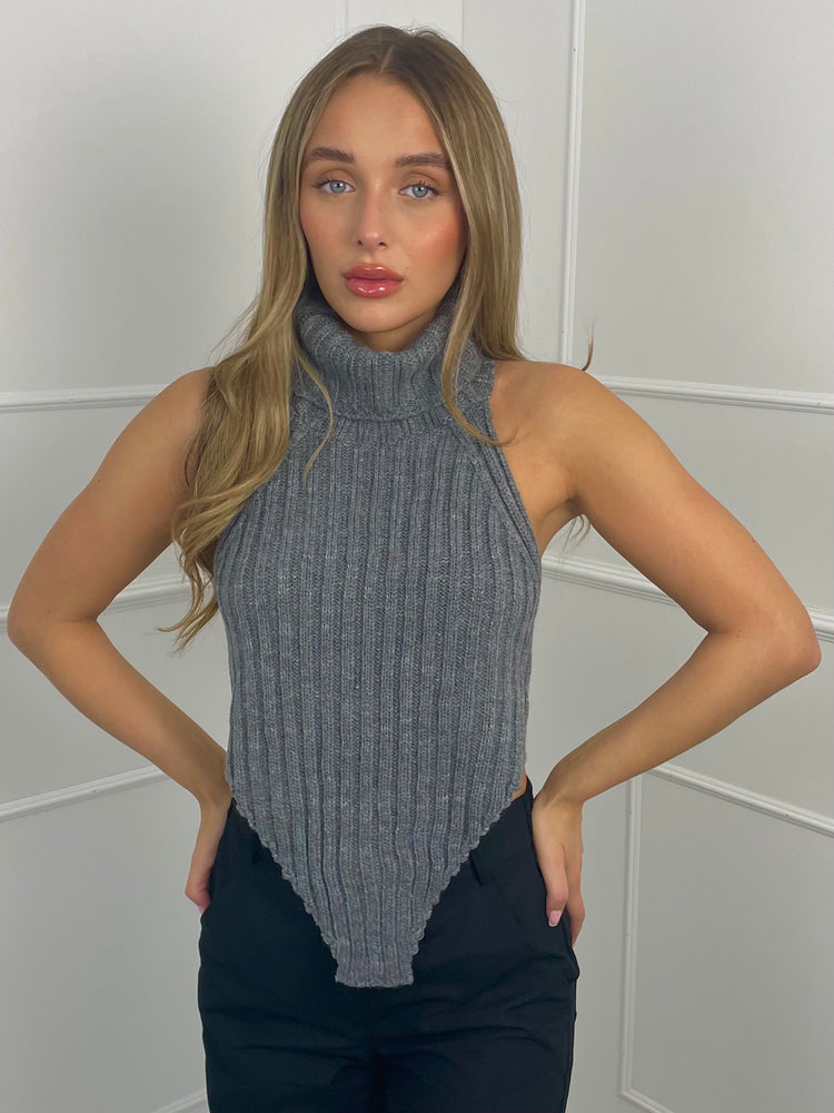 Roll Neck Asymmetric Top - Grey