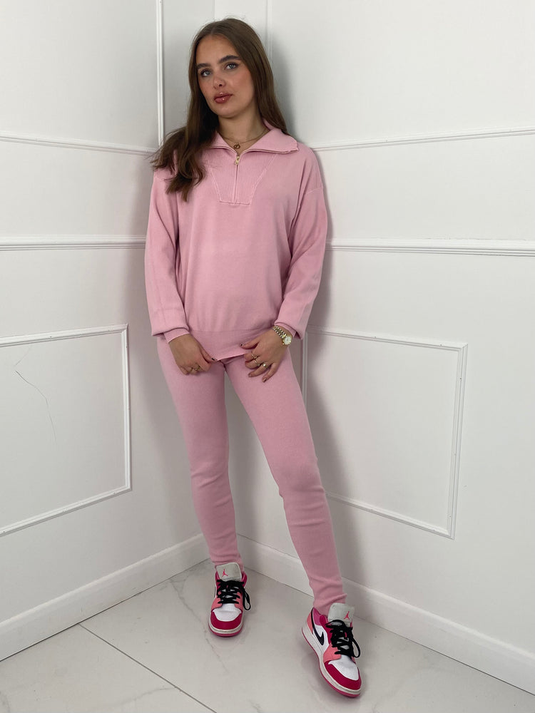 Half Zip Jumper Leggings Co-Ord - Baby Pink