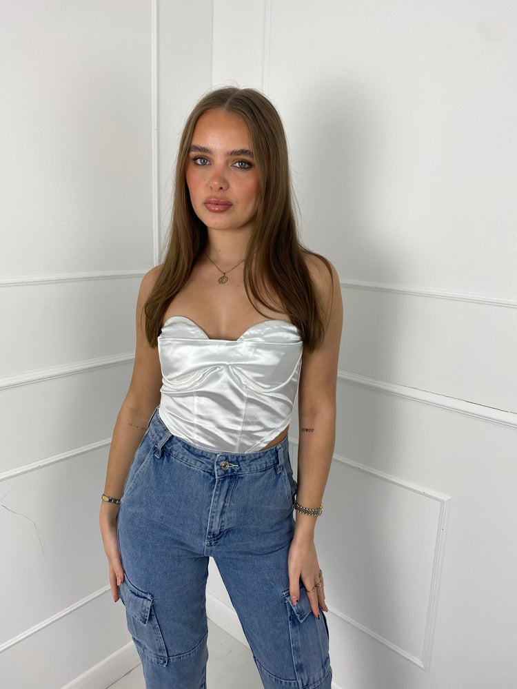 Satin Bustier Top - White