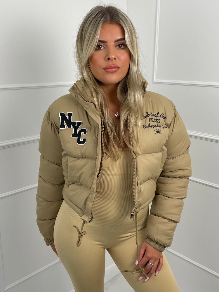 NYC Cropped Puffer Jacket- Stone