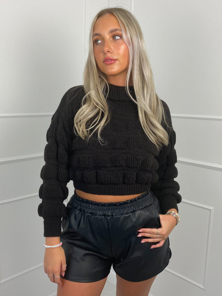 Roll neck Knitted Jumper- Brown