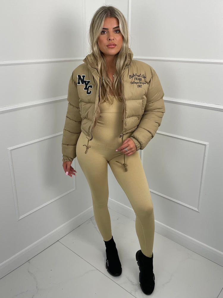 NYC Cropped Puffer Jacket- Stone