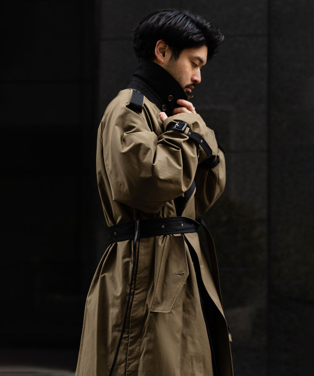 【stein】OVERSIZED CONTRAST TRENCH COAT - DARK BEIGE