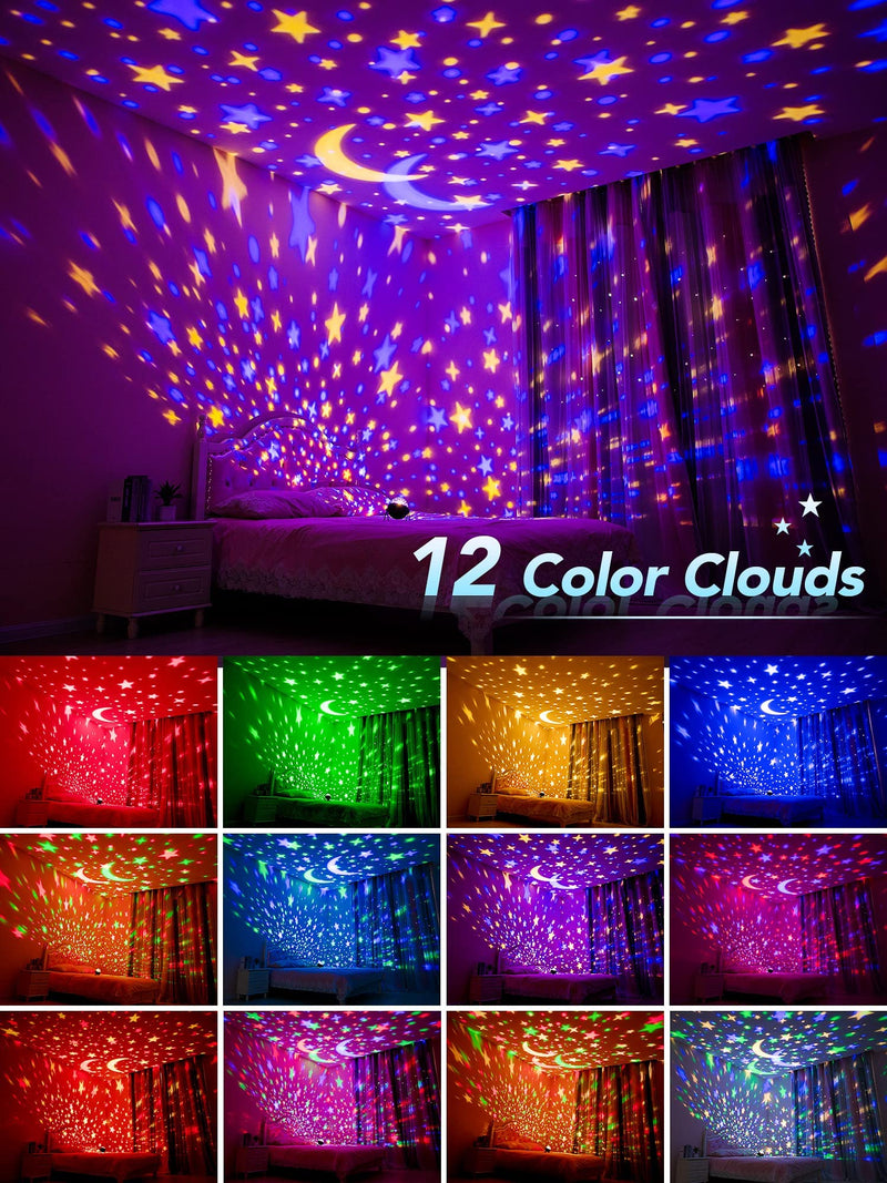 ONEFIRE Night Light for Kids Star Projector 360°Rotating+Remote+AUTO OFF Light Projector Room Lights White Noise+Bluetooth Night Lights for Kids Room Decor 48 Light Modes Kids Night Light Projector