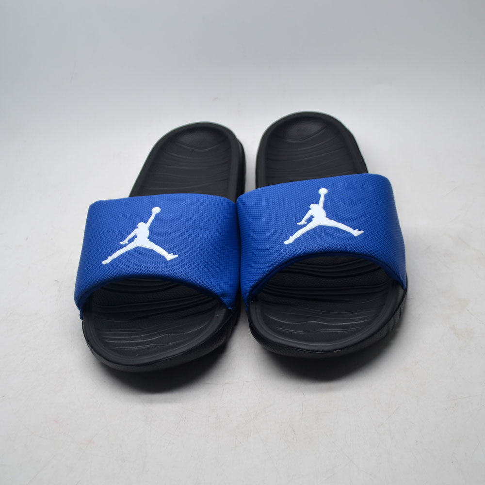 black and blue jordan slides