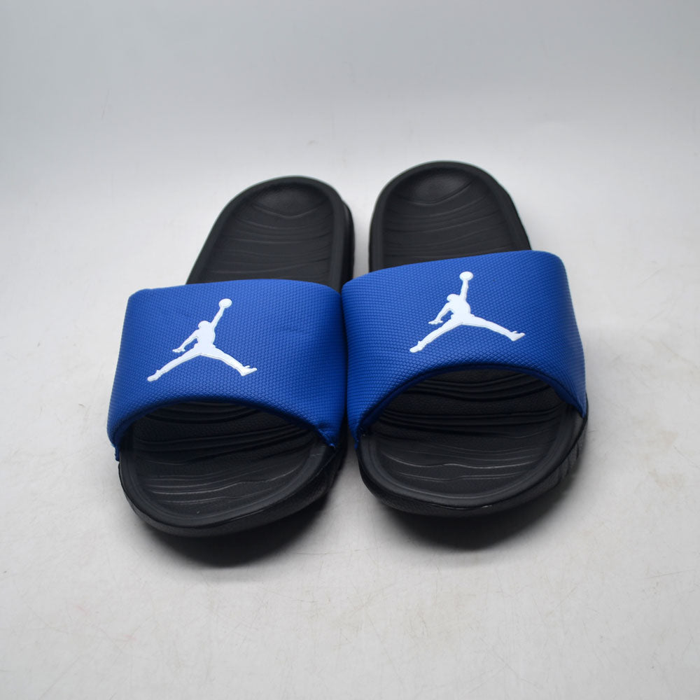 blue and black jordan slides