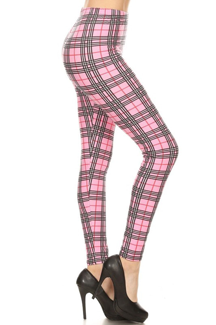 Preppy pink pastel plaid leggings