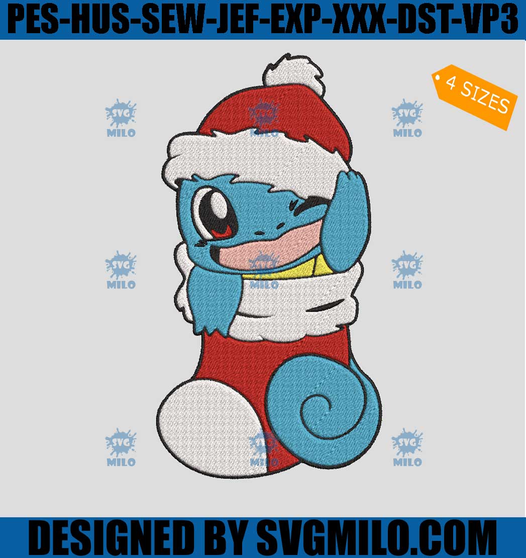 Christmas Squirtle Pokemon Embroidery Design, Santa Squirtle ...