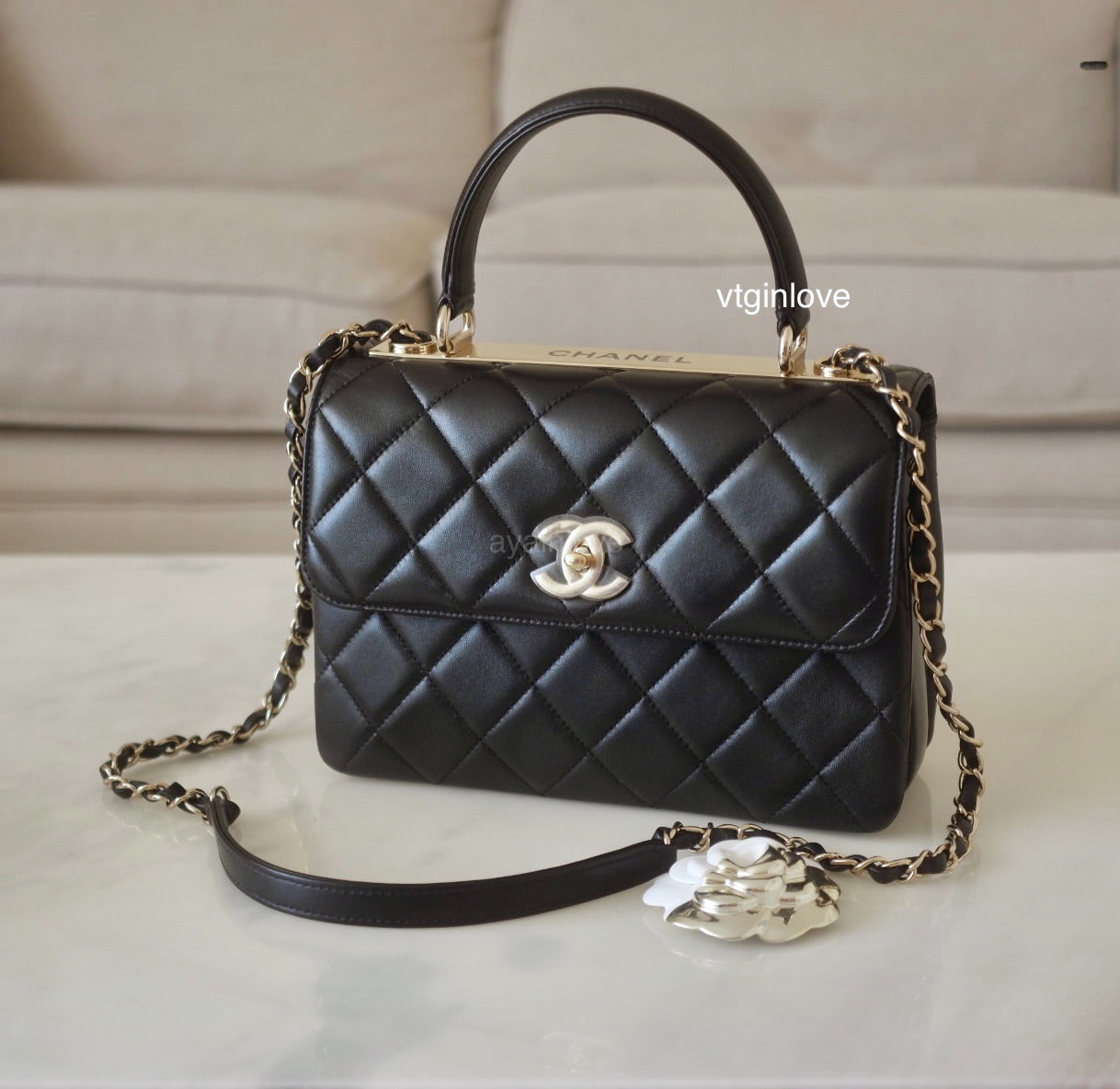CHANEL Black Small Trendy Flap Bag Microchipped Light Gold Hardware –  AYAINLOVE CURATED LUXURIES