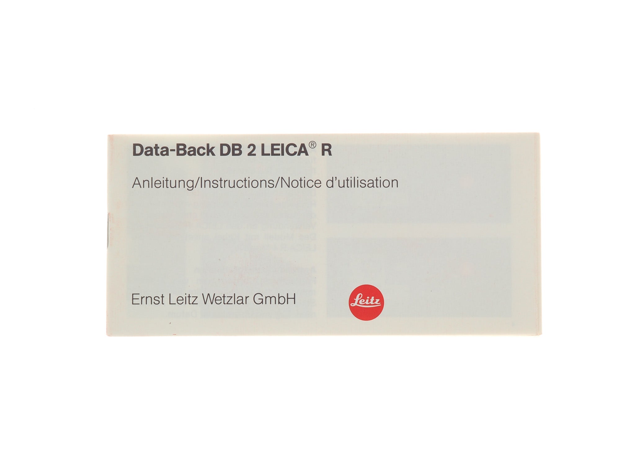 Leica Data-Back DB 2 Leica R Instructions