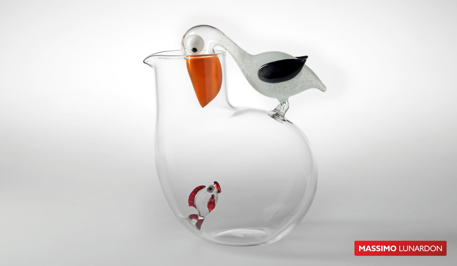 CARAFFA JARRA PELLICANO MASSIMO LUNARDON VETRO LAVORATO A MANO