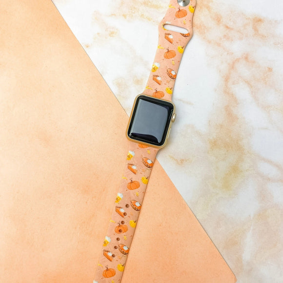 Pumpkin Pie Harvest Printed Silicone Watch Band - M/L