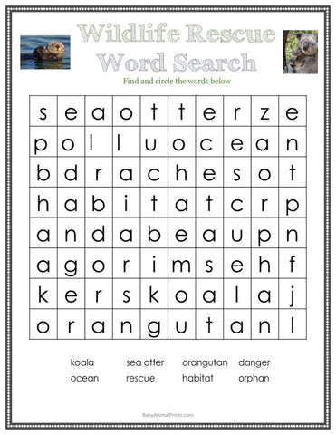 Animal Rescue Word Search - fun and educational for kids