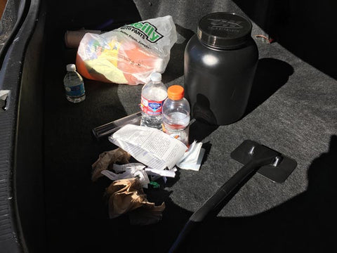 Toyota Camry trunk filled with clutter