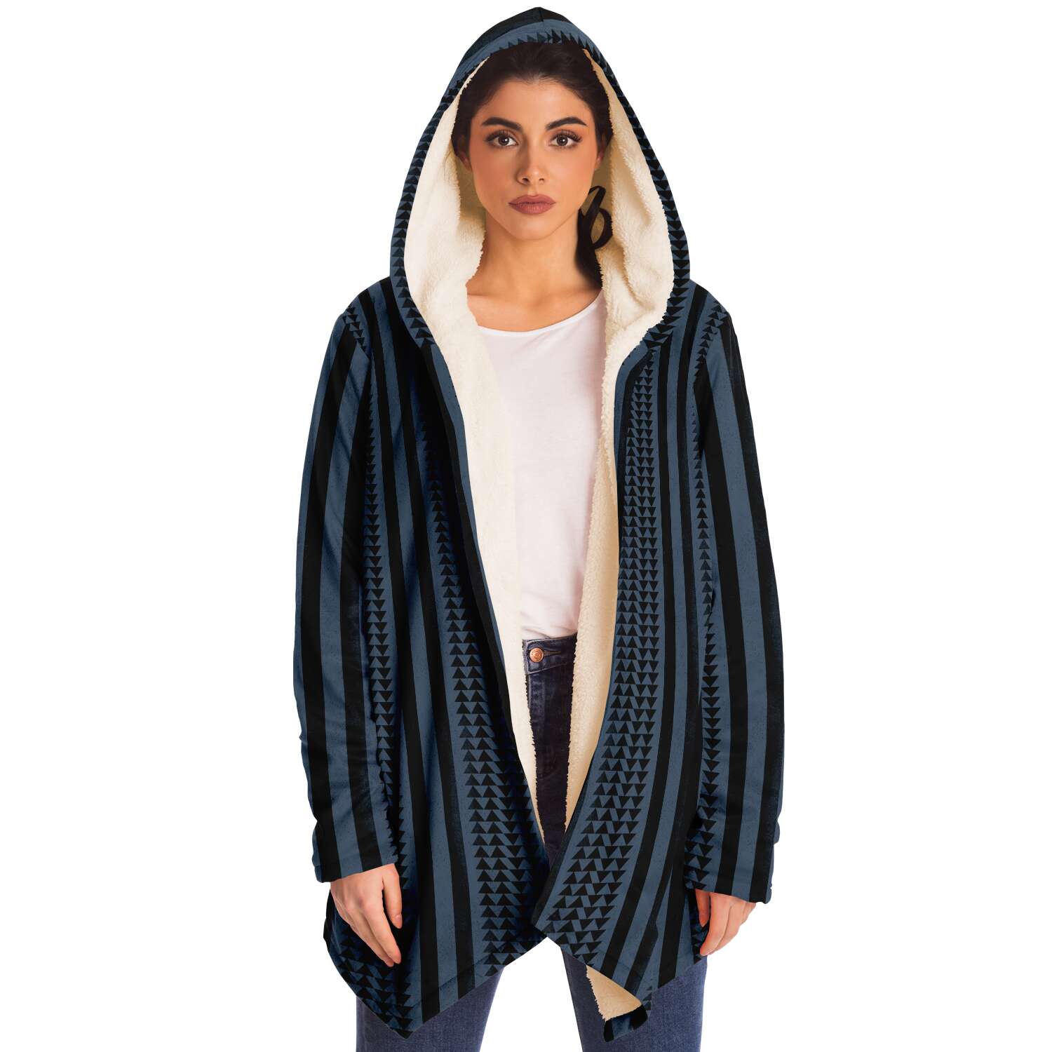 One Tribe Blue Lines Lounge Fleece Winter Cloak Jacket