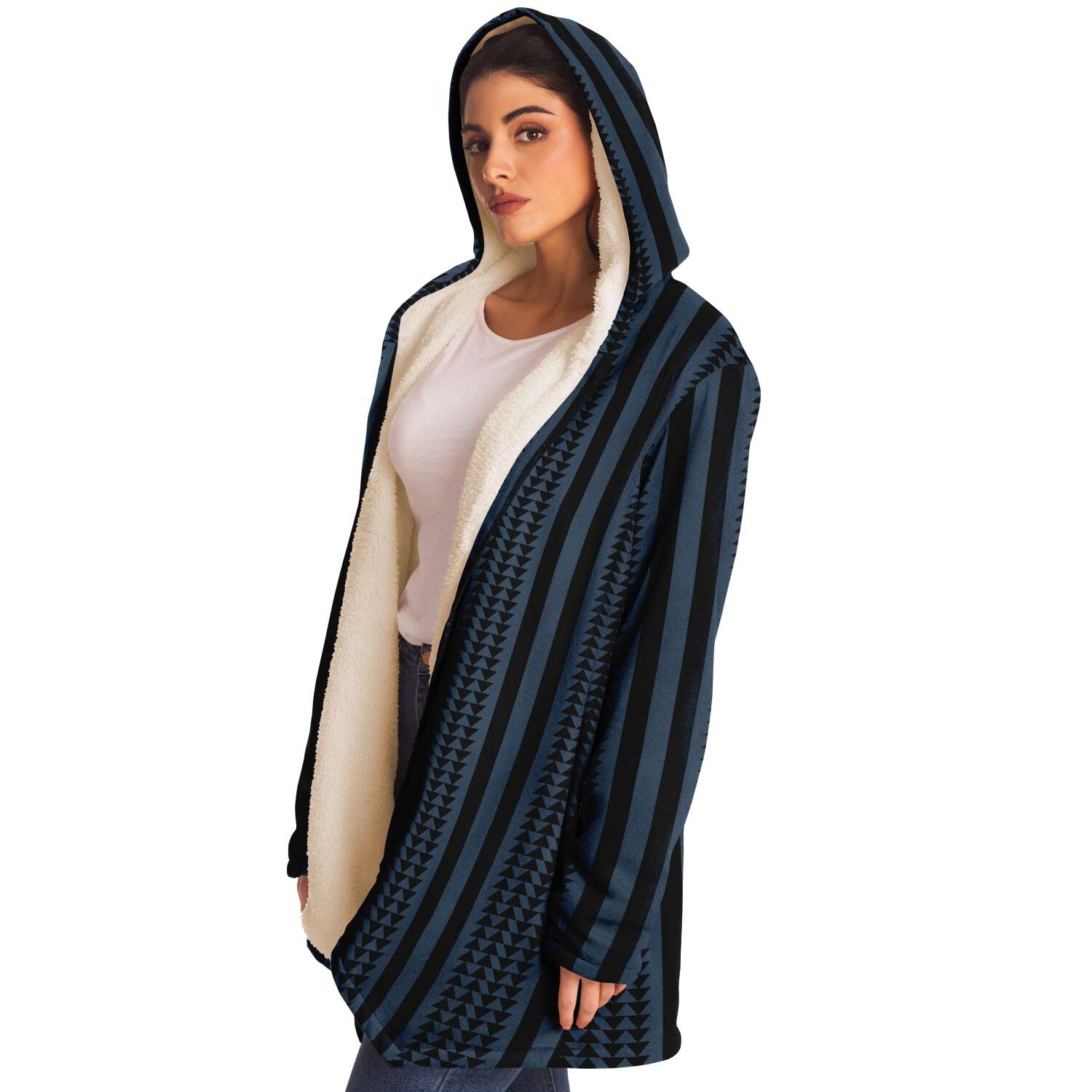 One Tribe Blue Lines Lounge Fleece Winter Cloak Jacket