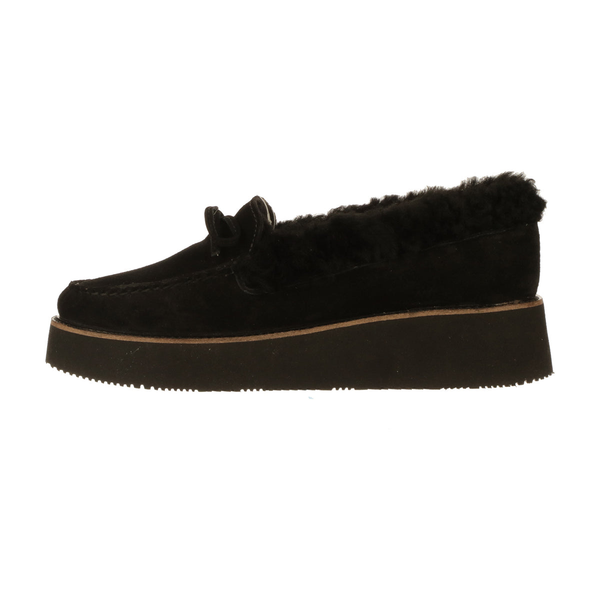 Shearling Wedge Moccasin :: Black