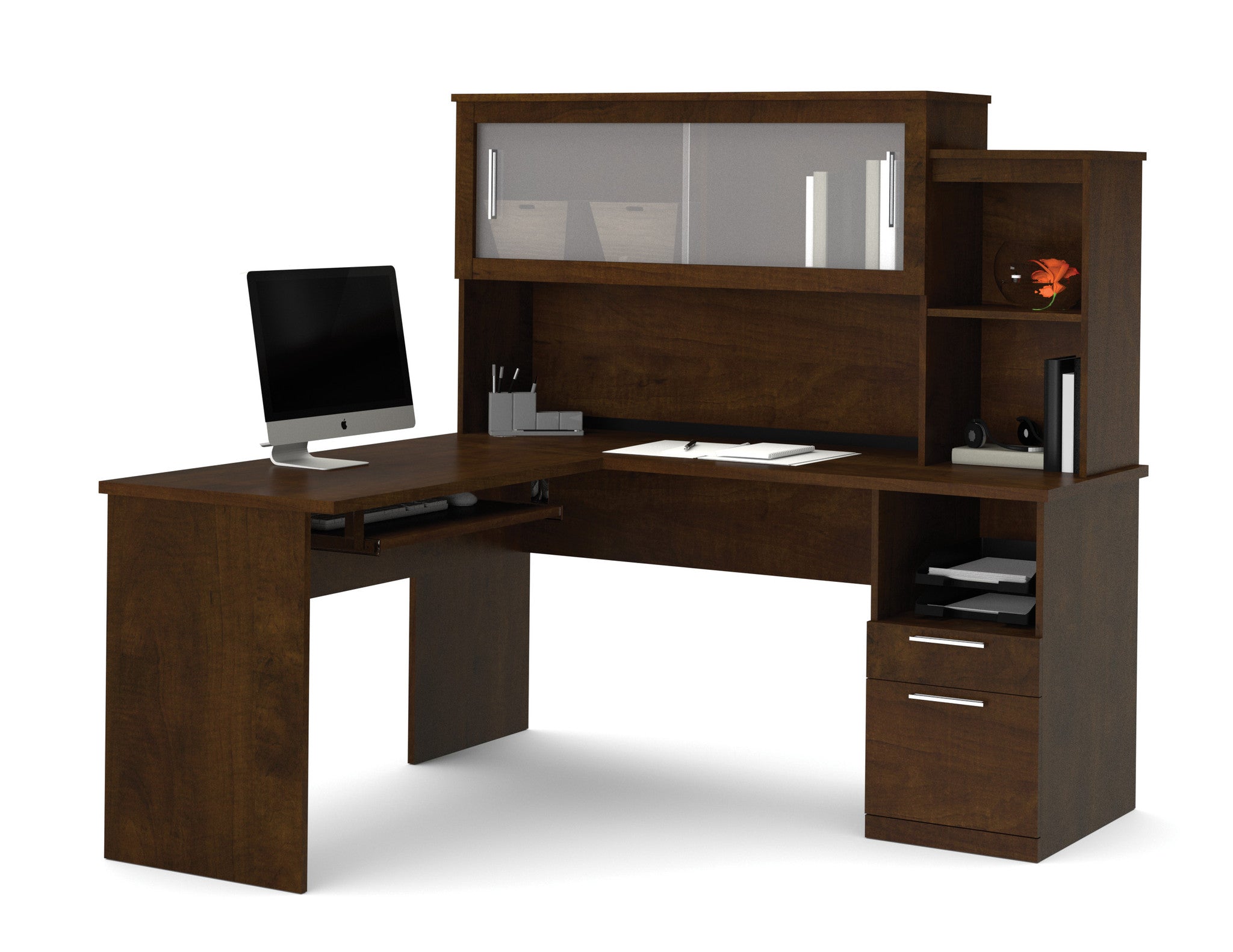 23+ Desk L Innova l-shaped desk with accessories in tuscany brown &amp; black