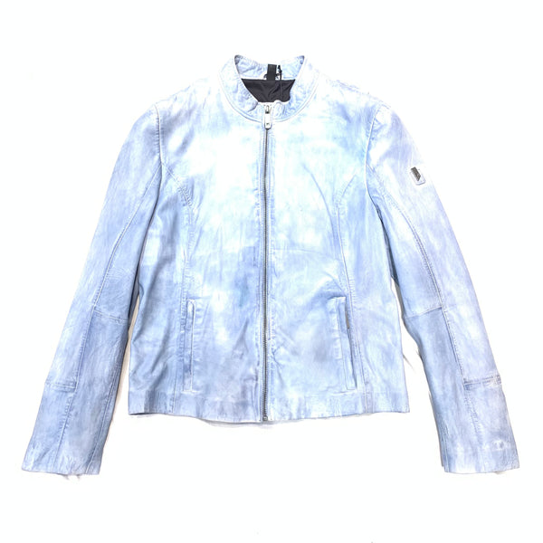 Mauritius Washed Chalk Blue Lamb Skin Biker Jacket - Dudes Boutique
