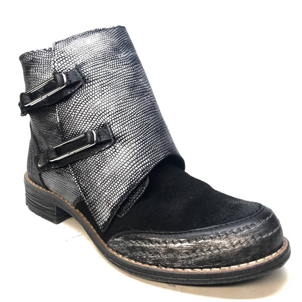 Kashani Black/Silver Women's Vintage Leather Strap Boot - Dudes Boutique