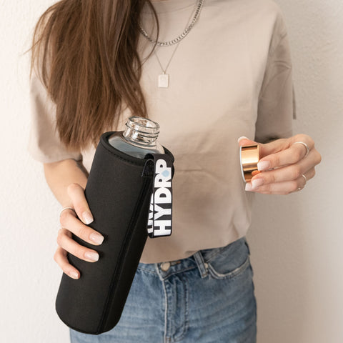 Glasflasche mit Neoprenhülle + Extra Deckel!-4