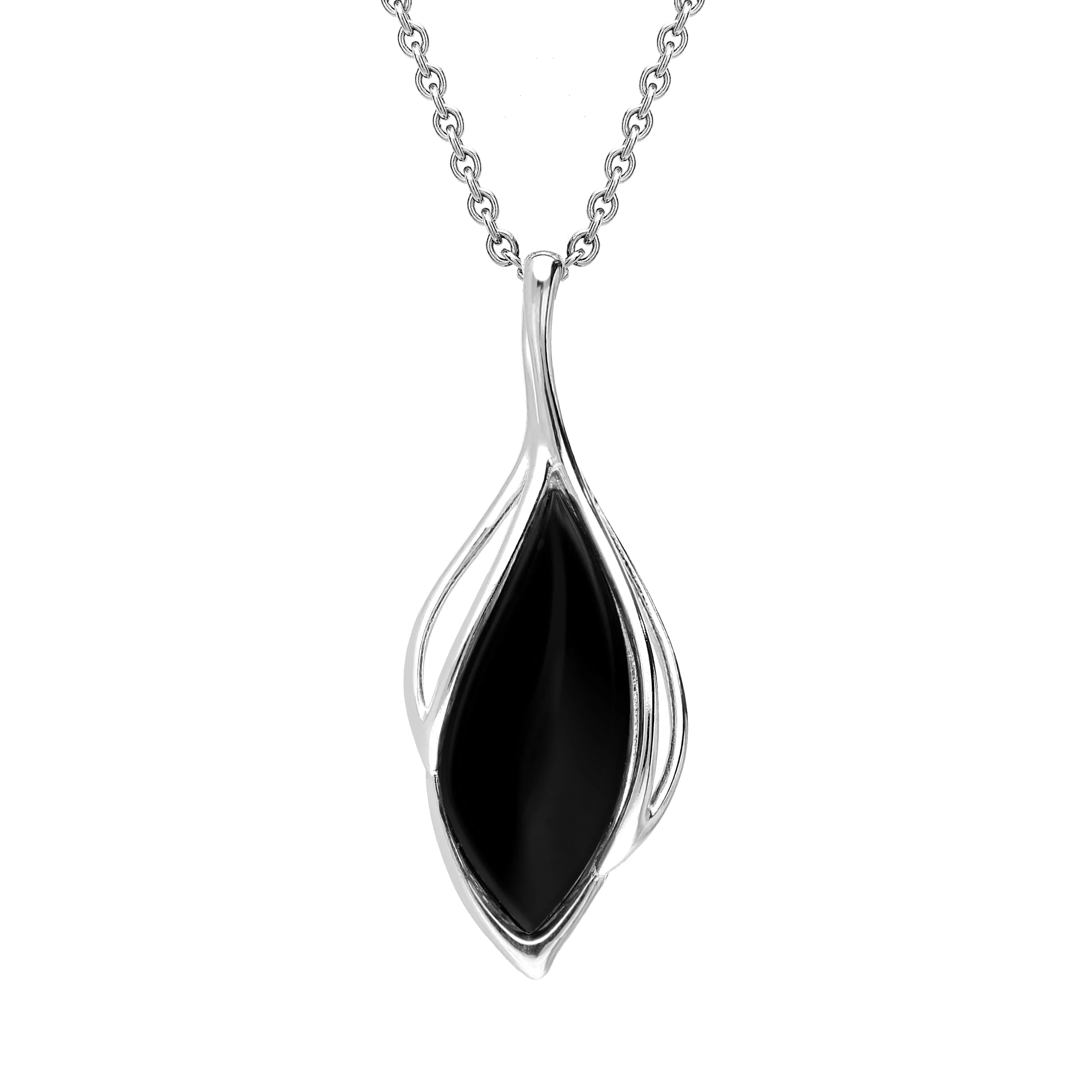 9ct White Gold Whitby Jet Open Marquise Shaped Necklace