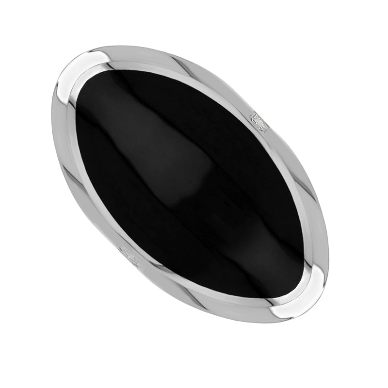 9ct White Gold Whitby Jet King’s Coronation Hallmark Large Oval Ring