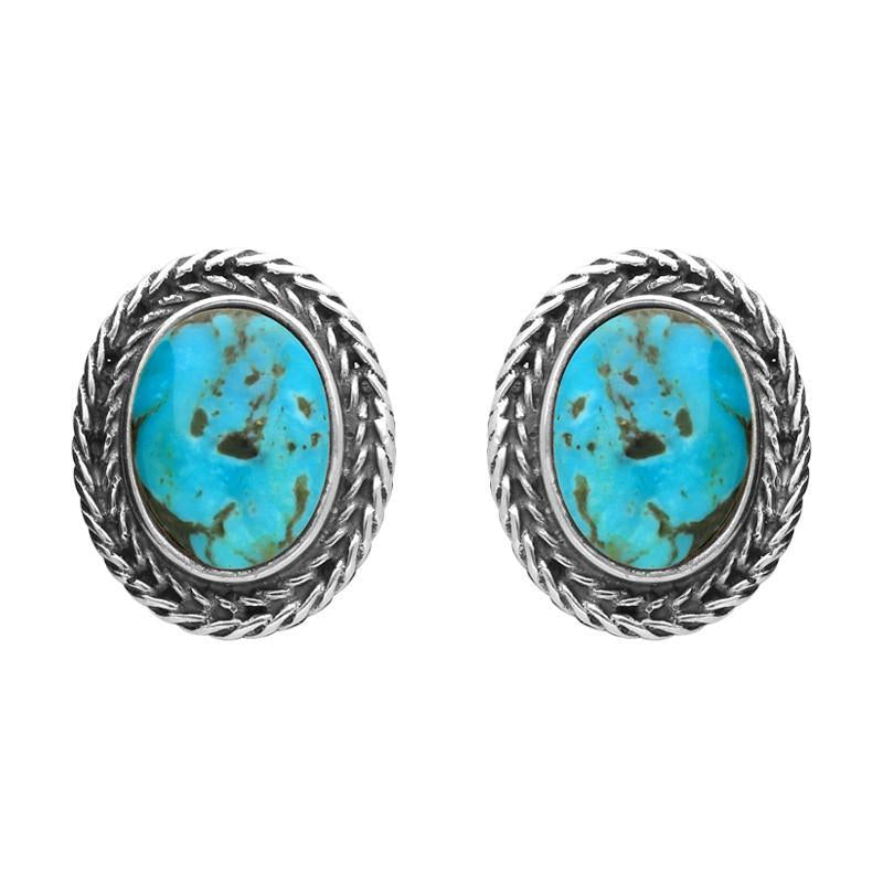 Sterling Silver Turquoise Oval Foxtail Stud Earrings