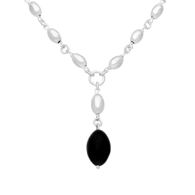 Sterling Silver Whitby Jet Seven Bead Chain Necklace D