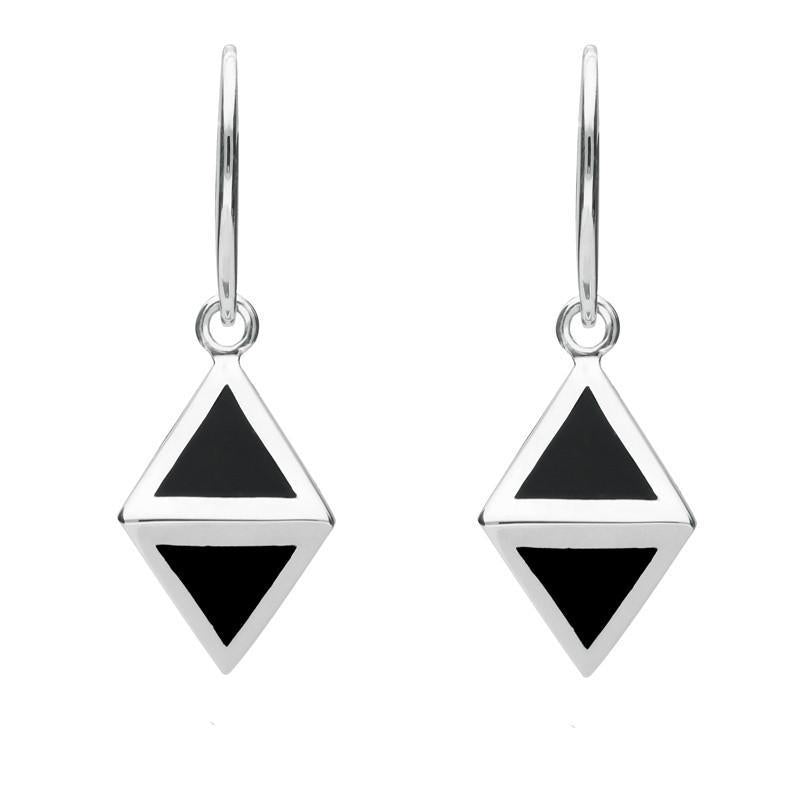 Sterling Silver Whitby Jet Triangular Prism Hook Earrings