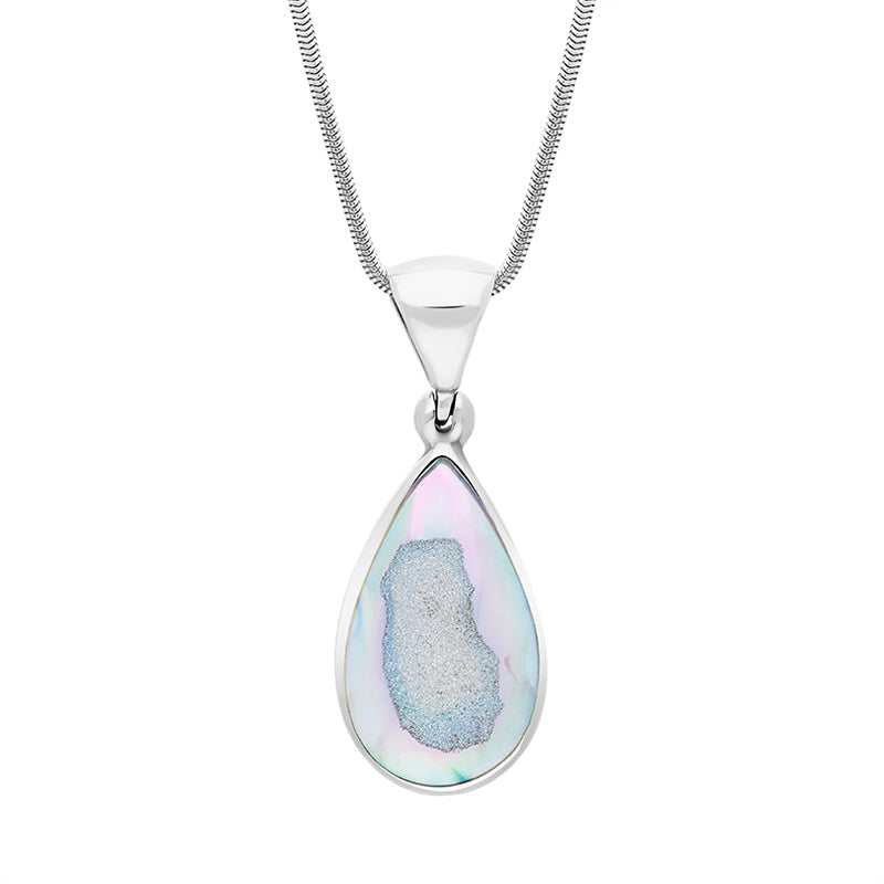 Sterling Silver Drusy Agate Pear Shape Pendant Necklace D