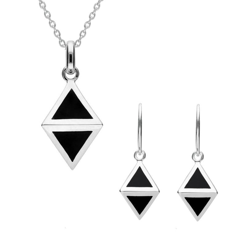 Sterling Silver Whitby Jet Triangle Prism Two Piece Set
