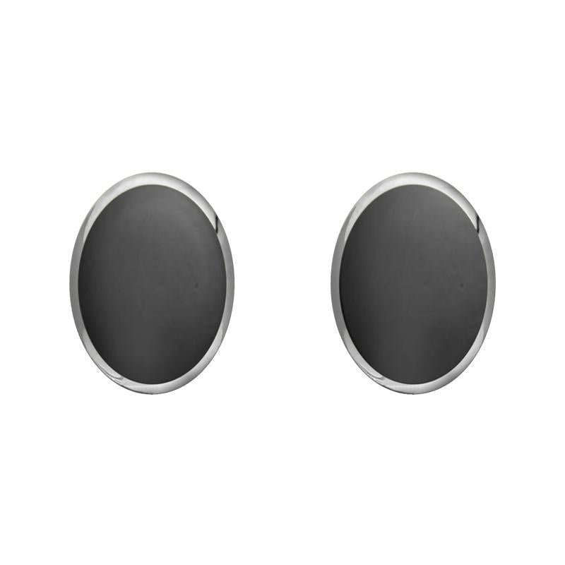 Sterling Silver Hematite 8 x 6mm Classic Medium Oval Stud Earrings