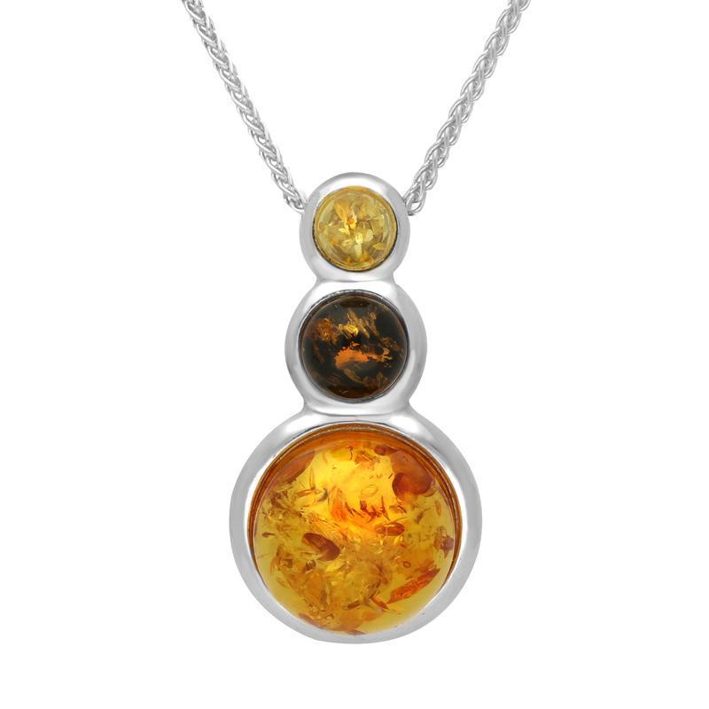 Sterling Silver Amber Three Stone Graduated Drop Necklace