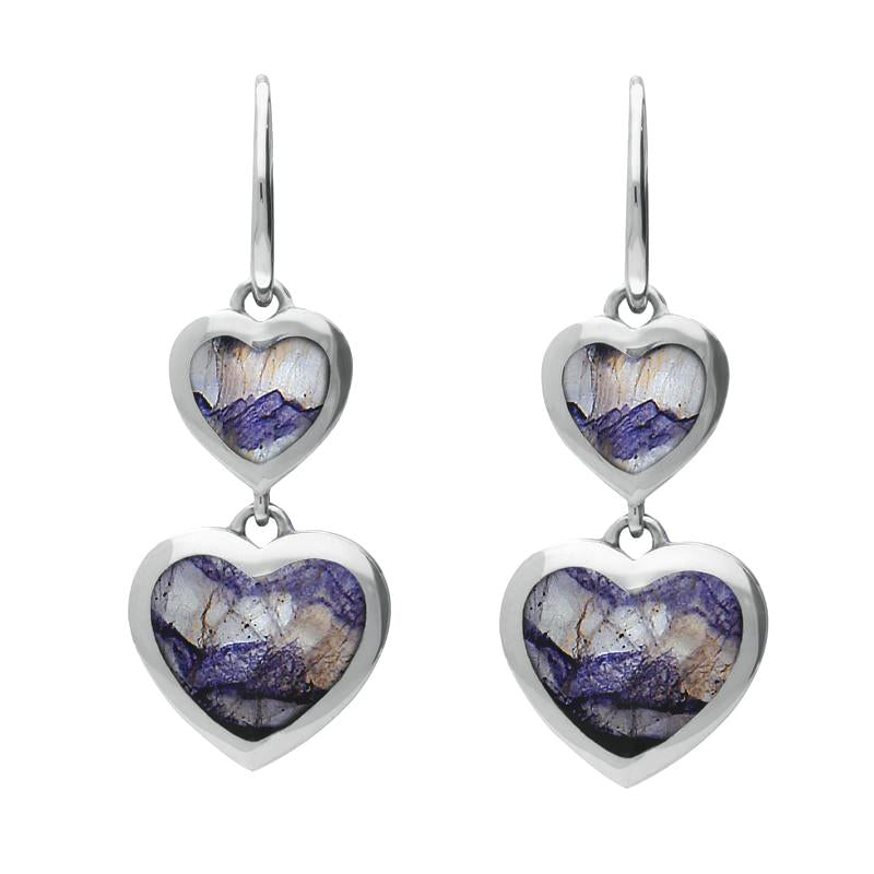 Sterling Silver Blue John Graduated Heart Drop Earrings