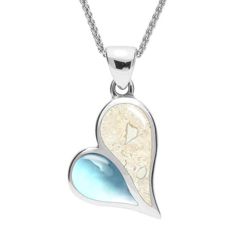 Sterling Silver Coquina Larimar Split Heart Necklace