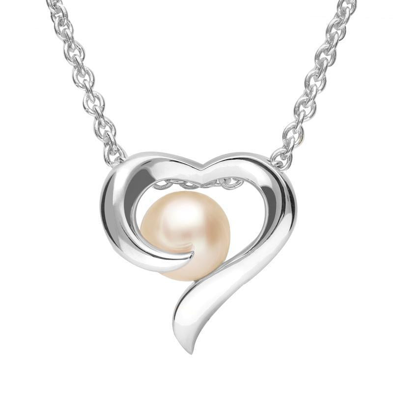 Grey Sterling Silver Plated White Pearl Twisted Open Heart Necklace