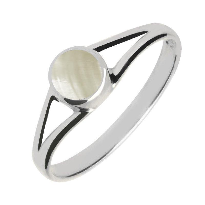 Sterling Silver Mother of Pearl Round Split Shoulder Ring